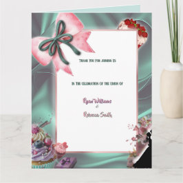 Teal Satin Folded Wedding Thank You Card Dankeskarte