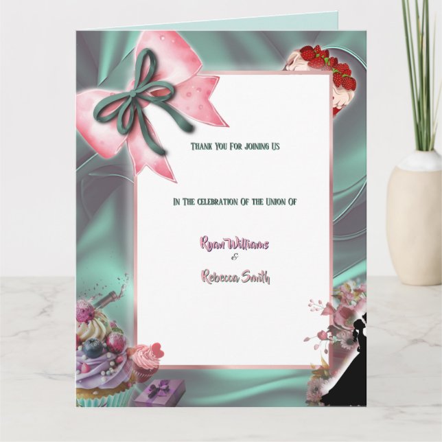 Teal Satin Folded Wedding Thank You Card Dankeskarte (Vorderseite)