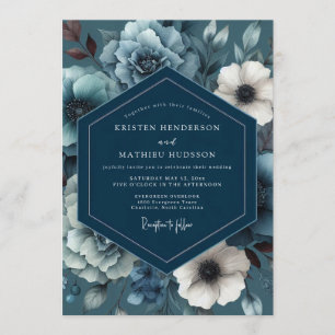 Teal Schattige Stimmungsvolle Hochzeit Einladung
