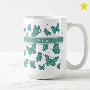 Teal-Schmetterlinge & Punkte Benutzerdefinierter N Kaffeetasse