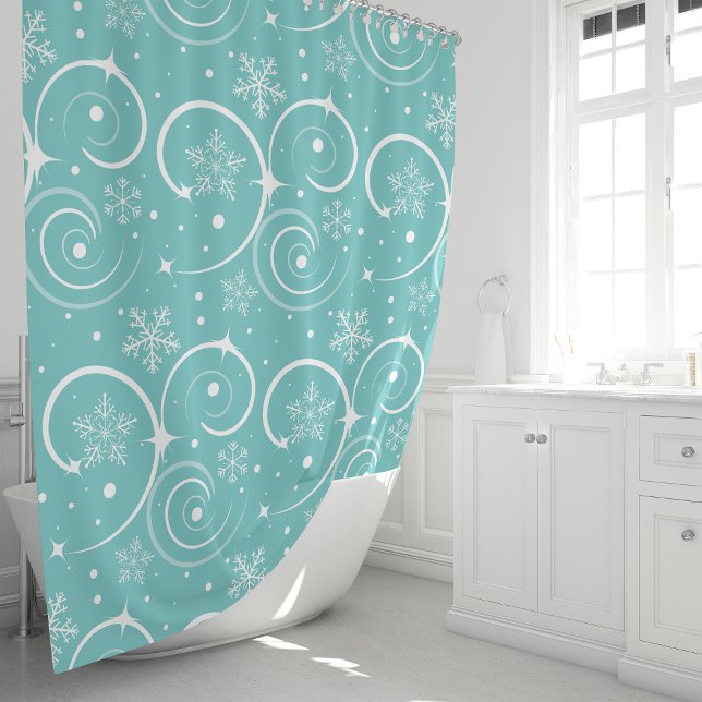 Teal-Schneeflocken-Winter Duschvorhang (Von Creator hochgeladen)