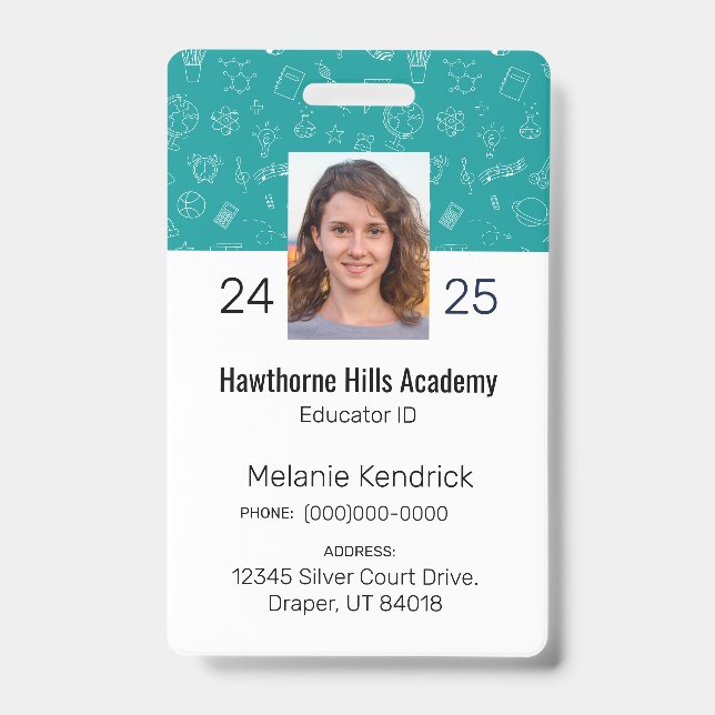 Teal School Icons Homeschool Educator ID Badge Ausweis (Vorderseite)