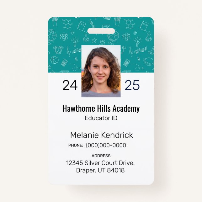 Teal School Icons Homeschool Educator ID Badge Ausweis (Vorderseite)