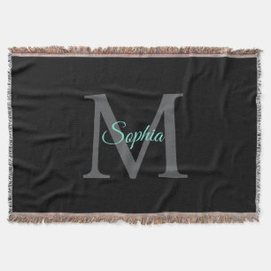 Teal Schriftname, großes graues Monogramm auf Schw Decke