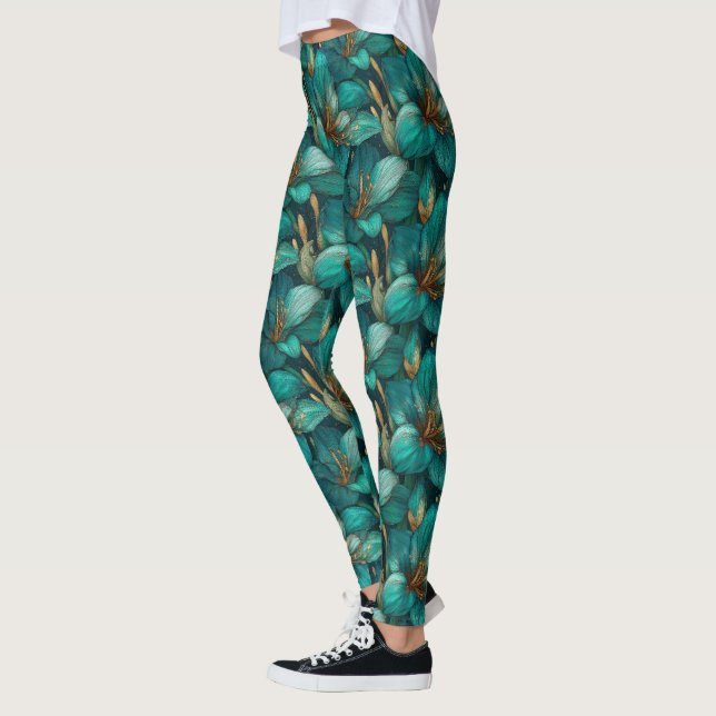 Teal Schwangerschaft Amaryllis Fantasy Muttertag Leggings (Links)