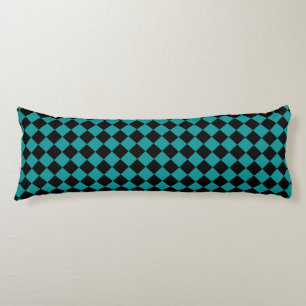 Teal-Schwarz-Schachbrett-Diamantmuster Seitenschläferkissen