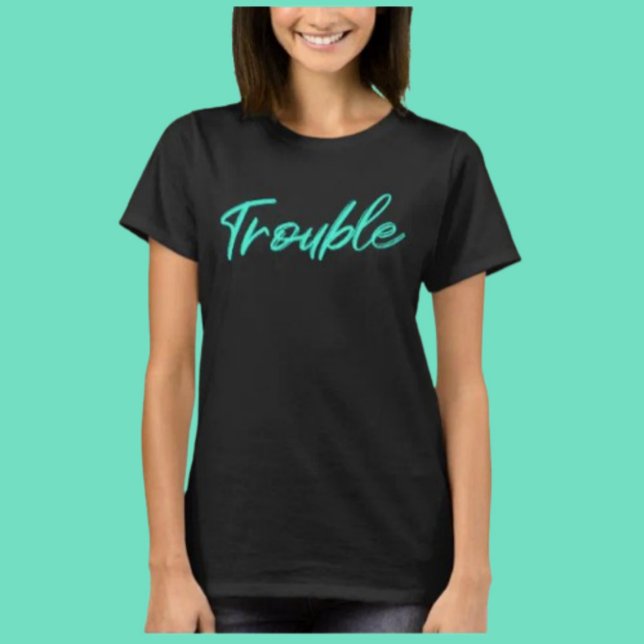 Teal Script Trouble Tee – Soft Chaos Energy (Von Creator hochgeladen)