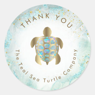 Teal-Seeschildkröten-Design  Runder Aufkleber