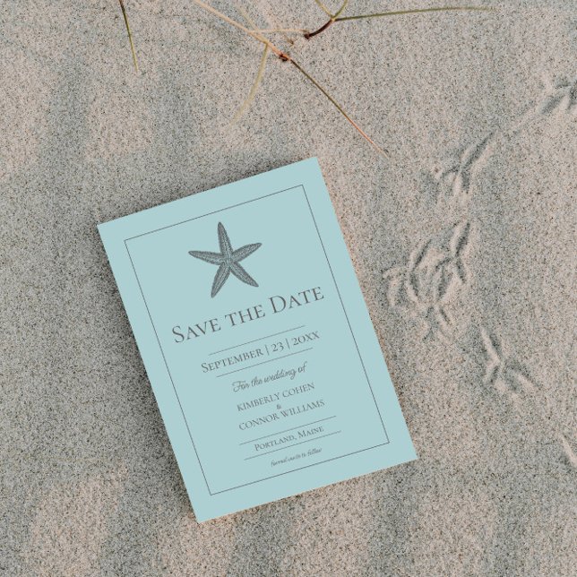Teal Seestern-Monogramm-Foto Save The Date (Teal Starfish Monogram Photo Save the Date)