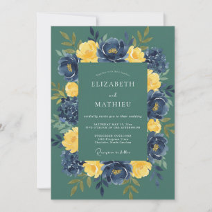 Teal Senf-Ranunculus-Weiche-Eukalyptus-Hochzeit Einladung