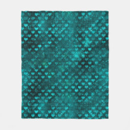 Teal Shadow Glam Glitter Hearts Pattern Fleecedecke