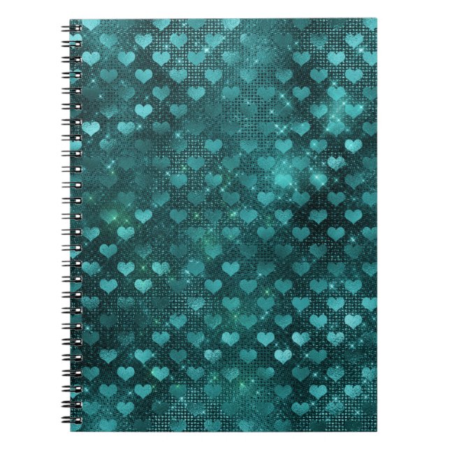 Teal Shadow Glam Glitter Hearts Pattern Notizblock (Vorderseite)