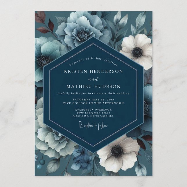 Teal Shadowy Moody Wedding Einladung (Vorderseite)