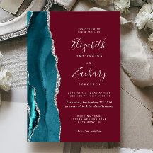Teal Silber Achat Burgunder Hochzeitseinladung