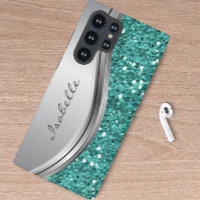 Teal Silber Glanz Glam Bling Personalisierte Metal