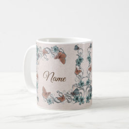 Teal Silver Floral Copper Butterfly Tan Wedding Kaffeetasse
