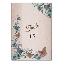 Teal Silver Floral Copper Butterfly Tan Wedding Tischnummer