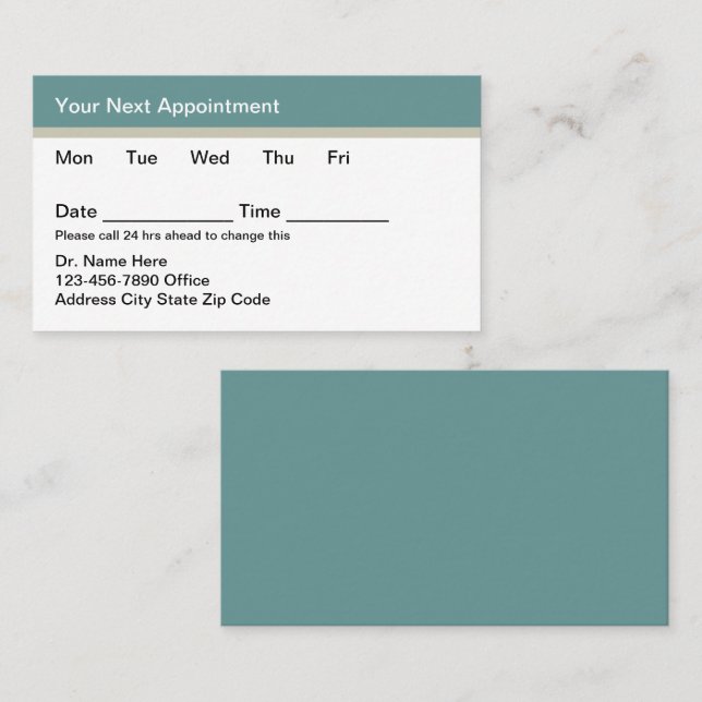 Teal Simple Budget Medical Appointment Cards Terminkarte (Vorne/Hinten)