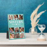 TEAL SISTERS FOTO KLEBUNG FOTOPLATTE<br><div class="desc">Cute personalized sister foto plate featuring a teal background that can be change to any color,  9 square pictures und a sweet squot.</div>