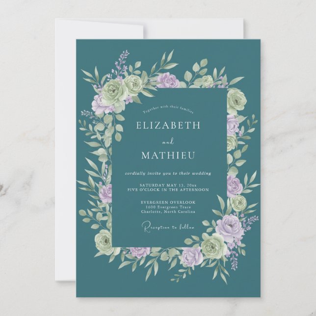 Teal Soft Bloom Romantische Hochzeit Einladung (Vorderseite)