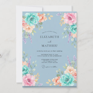 Teal Soft Floral Embrace Hochzeit Einladung