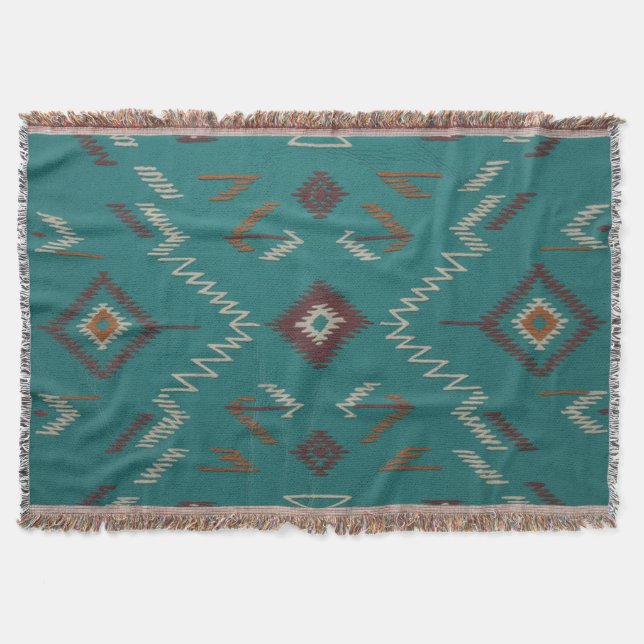 Teal Southwest Navajo Geometric Decke (Vorderseite)