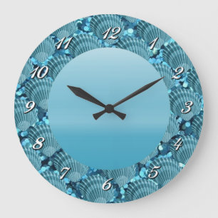 Teal Sparkle Seashell Round Wall Clock Große Wanduhr