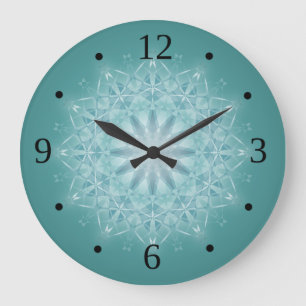 Teal Star Mandala Numbers Große Wanduhr