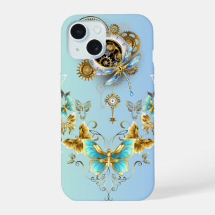 Teal-Steampunk-Grafik, mechanische Serenität iPhone 15 Hülle