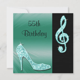 Teal Stiletto & Violinschlüssel 55. Geburtstag Einladung