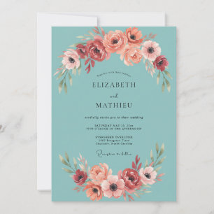 Teal strahlende Anemonen-Hochzeit Einladung