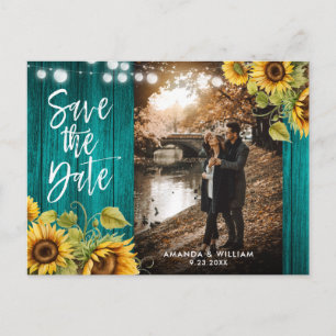 Teal Sunflower Wedding Photo Save The Date Ankündigungspostkarte