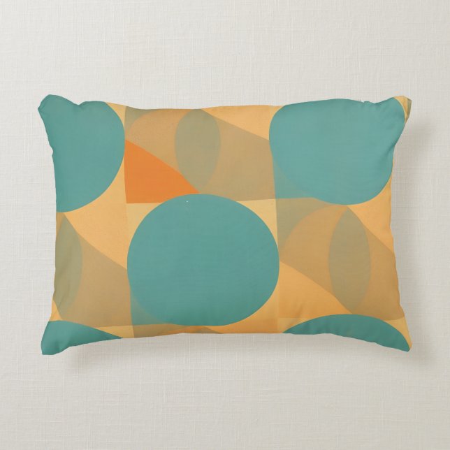 Teal, Tan, and Orange in Retro Look Pattern Dekokissen (Vorderseite)
