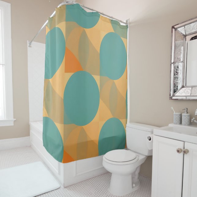 Teal, Tan, and Orange in Retro Look Pattern Duschvorhang (Beispiel)