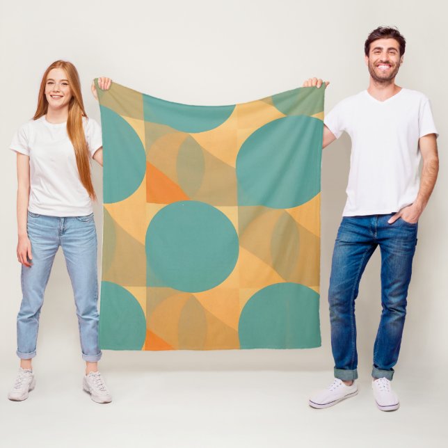 Teal, Tan, and Orange in Retro Look Pattern Fleecedecke (Beispiel)