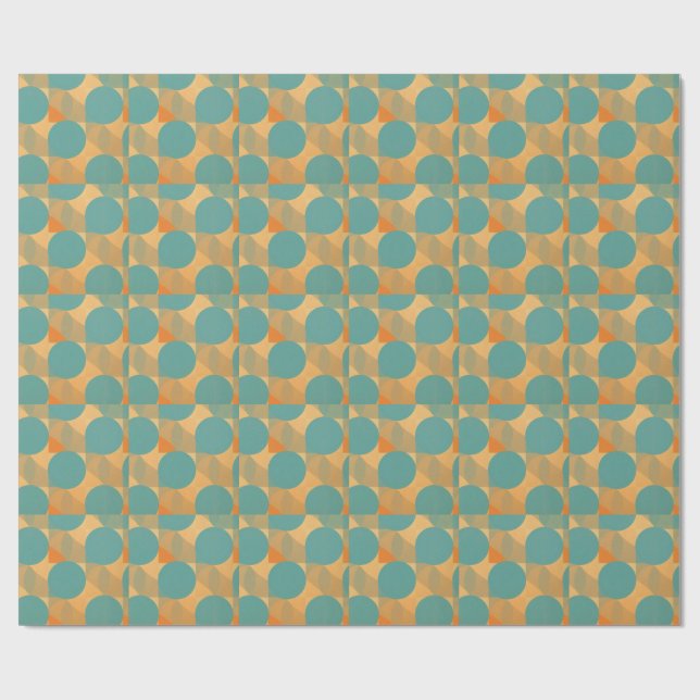 Teal, Tan, and Orange in Retro Look Pattern Geschenkpapier (Flach)