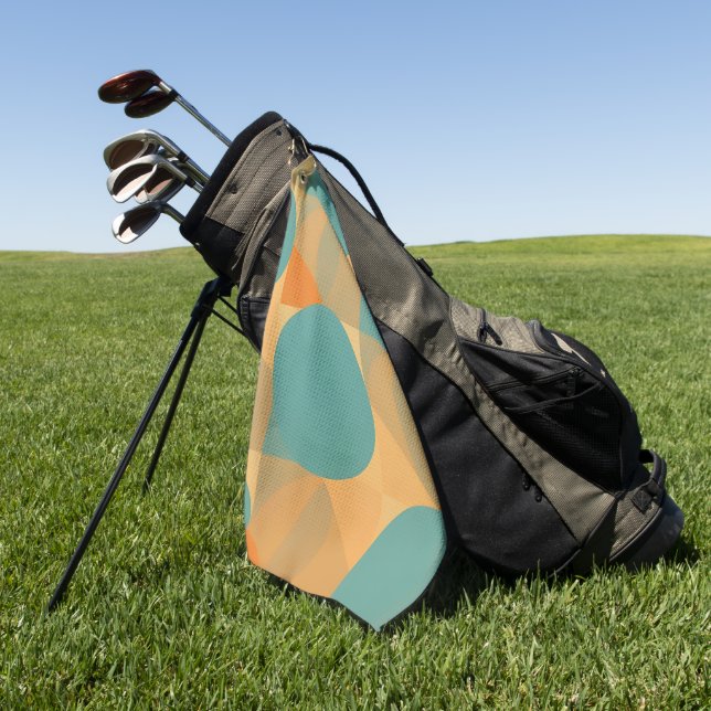 Teal, Tan, and Orange in Retro Look Pattern Golfhandtuch (Gras)