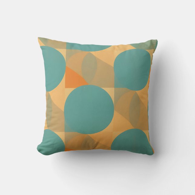 Teal, Tan, and Orange in Retro Look Pattern Kissen (Vorderseite)