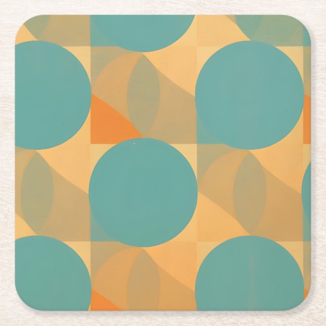 Teal, Tan, and Orange in Retro Look Pattern Rechteckiger Pappuntersetzer (Vorderseite)