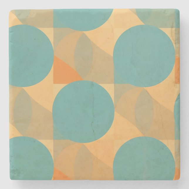 Teal, Tan, and Orange in Retro Look Pattern Steinuntersetzer (Vorderseite)