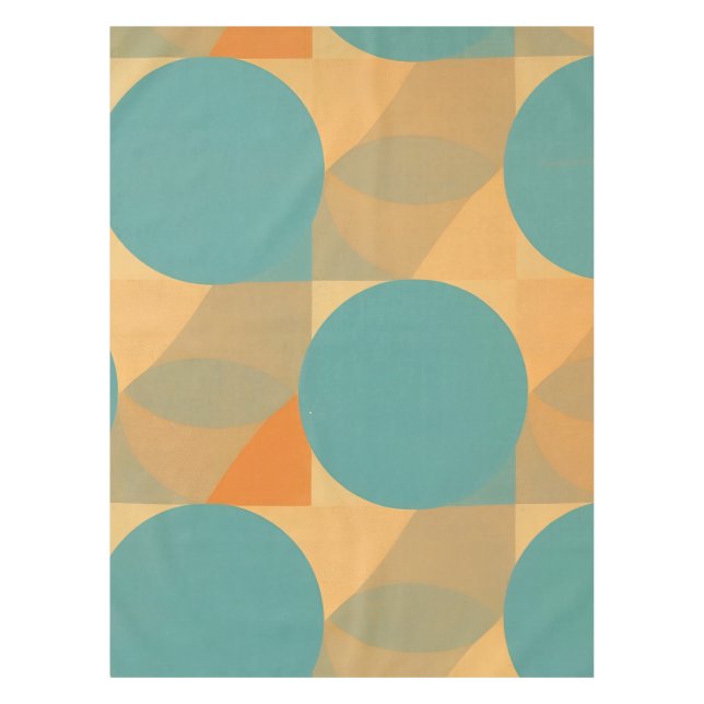 Teal, Tan, and Orange in Retro Look Pattern Tischdecke (Vorderseite)