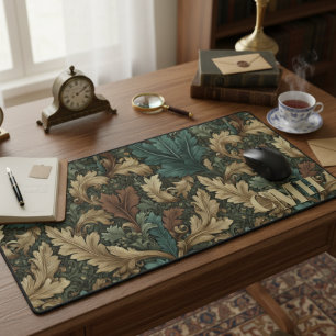 Teal & Tan Vintage William Morris Florales Monogra Schreibtischunterlage