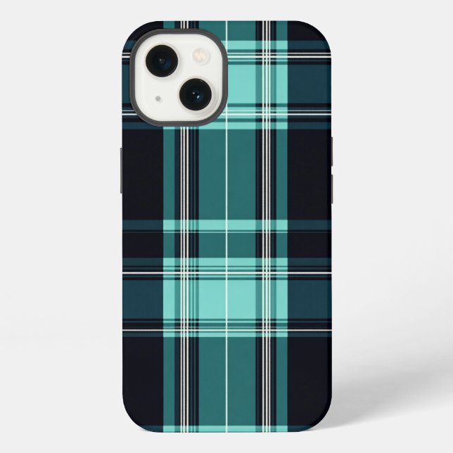 Teal Tartan Chic iPhone Hülle (Rückseite)
