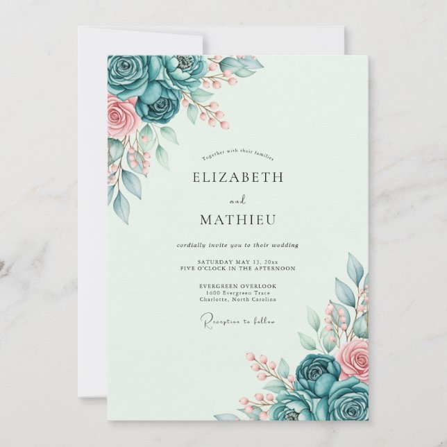 Teal Tranquil Spring Wedding Einladung (Vorderseite)