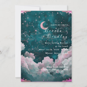 Teal Traum Mond & Sterne Hochzeit Einladung