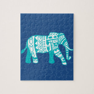 Teal Tribal Walking Elephant Puzzle