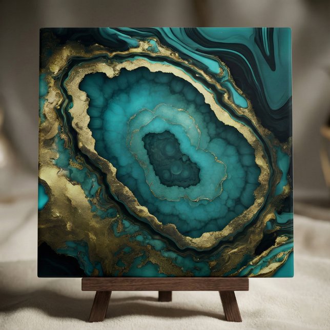 Teal Turquoise and Gold Agate Geode Liquid Marble Fliese (Von Creator hochgeladen)
