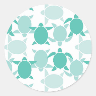 Teal Turtle Pattern Runder Aufkleber