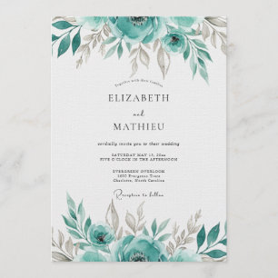 Teal Überirdische Blütenhochzeit Einladung