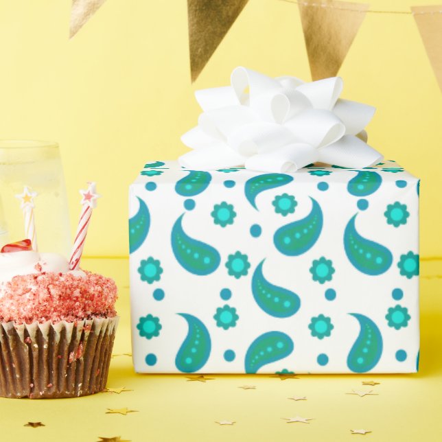 Teal- und Blaue Paisley-Blumenmuster | Modern Boho Geschenkpapier (Geburtstagsparty)